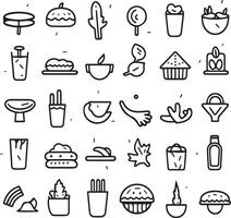 Food icons set. Collection vector black outline logo white background