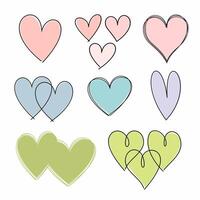 Hand drawing hearts icon with water color spot set vector. vector