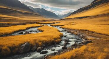 AI generated River in a mountain valley photo