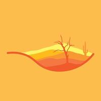 Vector illustration of sunset desert panoramic view with mountains