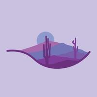 Vector illustration of sunset desert panoramic view with mountains