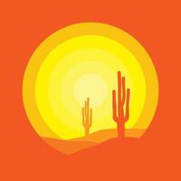 Vector illustration of sunset desert panoramic view with mountains