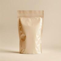 AI generated Eco-Friendly Beige Compostable Pouch on Soft Beige Background photo