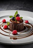 AI generated Chocolate dessert with berries photo