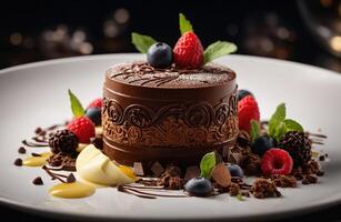 AI generated Chocolate dessert with berries photo