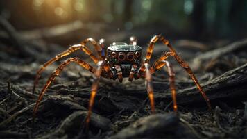 AI generated Mechanical spider close up photo