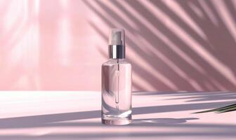 AI generated Frosted glass bottle mockup showcasing a luxurious hydrating facial serum with a sleek modern design photo