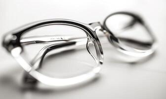 AI generated Eyeglasses on a white background. Shallow depth of field. photo