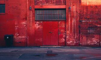 AI generated Old rusty metal gate with red paint, industrial background. photo