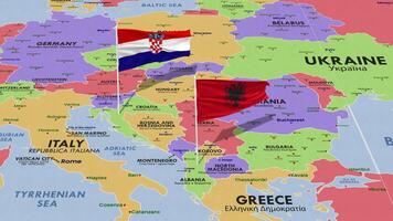 Albania and Croatia Flag Waving with The World Map, Seamless Loop in Wind, 3D Rendering video