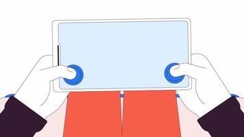 Playing game on blank smartphone screen line 2D character hands animation. Mobile gaming flat color cartoon 4K video, alpha channel. Using digital device animated person body part on white background video