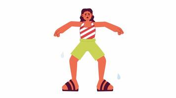 Break sweat cartoon animation. Challenge for health during heatwave 4K video motion graphic. Exhausted woman suffering from heat 2D color animated character isolated on white background