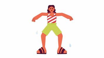 Break sweat cartoon animation. Challenge for health during heatwave 4K video motion graphic. Exhausted woman suffering from heat 2D color animated character isolated on white background