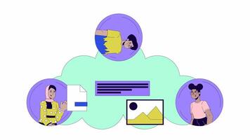 Cloud software development line 2D animation. Collaborative workspace. SaaS programmer team 4K video motion graphic. Virtual computing technology linear animated cartoon flat concept, white background