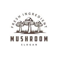 Mushroom Logo, Simple Minimalist Retro Plant Silhouette Plantation Design Business Brand vector