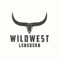 LongHorn Animal Logo Design, Farm Retro Vintage Horn Minimalist Simple Template Illustration vector