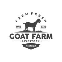 Goat logo design vector goat farm illustration cattle livestock silhouette retro rustic