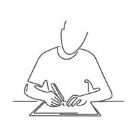 A one line Continuous man, studying and doing home work. Minimalist vector illustration design art isolated on a white background