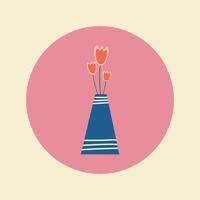 cute vector illustration with tulips in a vase placed on a round background