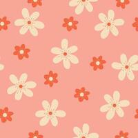 cute seamless pattern with white and red flowers on a pink background vector illustration