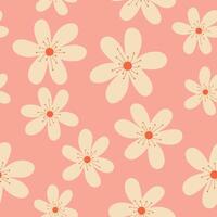 cute seamless pattern with white flowers on pink background vector illustration