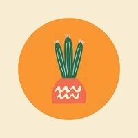 cute bright cactus in a pot placed in the circle background, icon, vector illustration