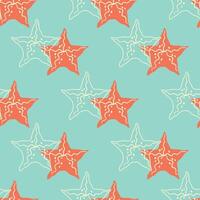 bright vivid summer seamless pattern with starfish and outline vector illustration