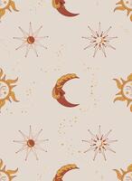 seamless pattern with the ancient symbol of the sun and the crescent moon with face vector illustration