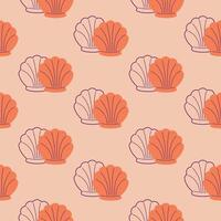 bright seamless pattern with shells and their outline vector illustration