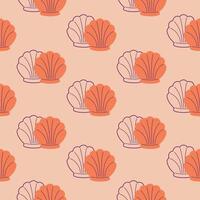 bright seamless pattern with shells and their outline vector illustration