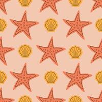 yellow-orange pattern with a starfish and a shell vector illustration