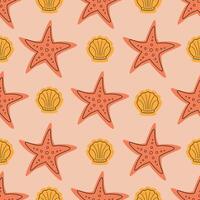 yellow-orange pattern with a starfish and a shell vector illustration