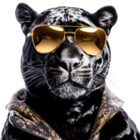 ai generiert Nahansicht von schwarz Panther mit Sonnenbrille png