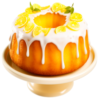 AI generated Cake with a lemon icing and a mint leaf png