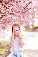 sakura o Cereza florecer en primavera temporada con lleno floración rosado flor viaje concep foto