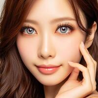 AI generated Beautiful woman wearing contact lenses on her eyes photo