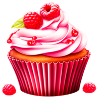 ai generiert rot Samt Cupcake mit Himbeere png