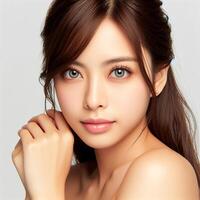 AI generated Beautiful woman wearing contact lenses on her eyes photo