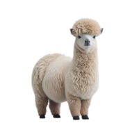 ai gegenereerd schattig vettig alpaca staand geïsoleerd Aan transparant achtergrond png