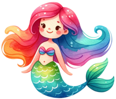 ai generado acuarela sirena fantasía vistoso personaje ilustración ai generativo png