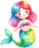 ai generato acquerello sirena fantasia colorato personaggio illustrazione ai generativo png