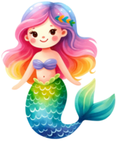 ai generato acquerello sirena fantasia colorato personaggio illustrazione ai generativo png