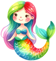 ai generato acquerello sirena fantasia colorato personaggio illustrazione ai generativo png