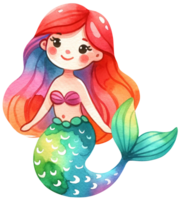 ai generato acquerello sirena fantasia colorato personaggio illustrazione ai generativo png