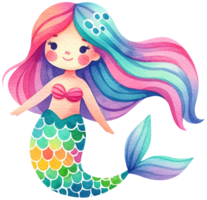 ai generato acquerello sirena fantasia colorato personaggio illustrazione ai generativo png