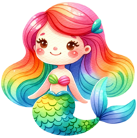 ai generato acquerello sirena fantasia colorato personaggio illustrazione ai generativo png