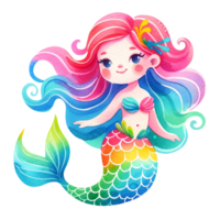 ai generato acquerello sirena fantasia colorato personaggio illustrazione ai generativo png