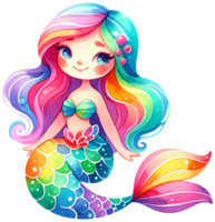 ai generado acuarela sirena fantasía vistoso personaje ilustración ai generativo png