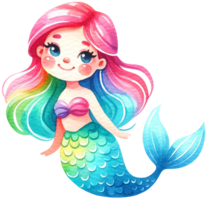 AI generated Watercolor mermaid fantasy Colorful character illustration AI Generative png