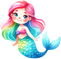 ai generato acquerello sirena fantasia colorato personaggio illustrazione ai generativo png